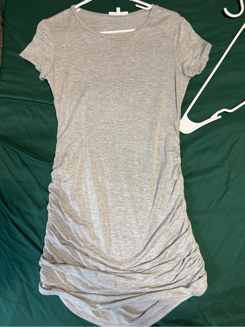 Grey Short-Sleeve Ruched T-Shirt Dress